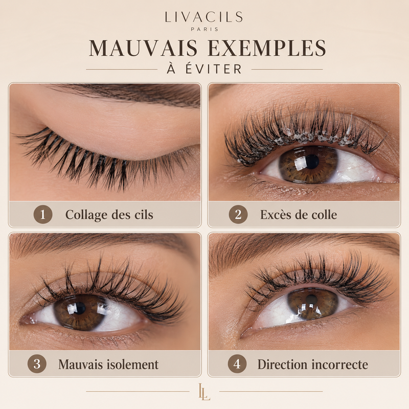 Mauvais exemples à éviter avec les extensions de cils.
