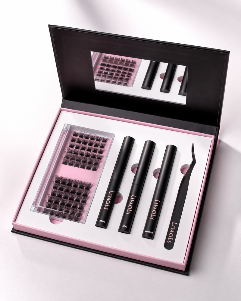 Contenu kit extension de cils Livacils, extensions soie et colle